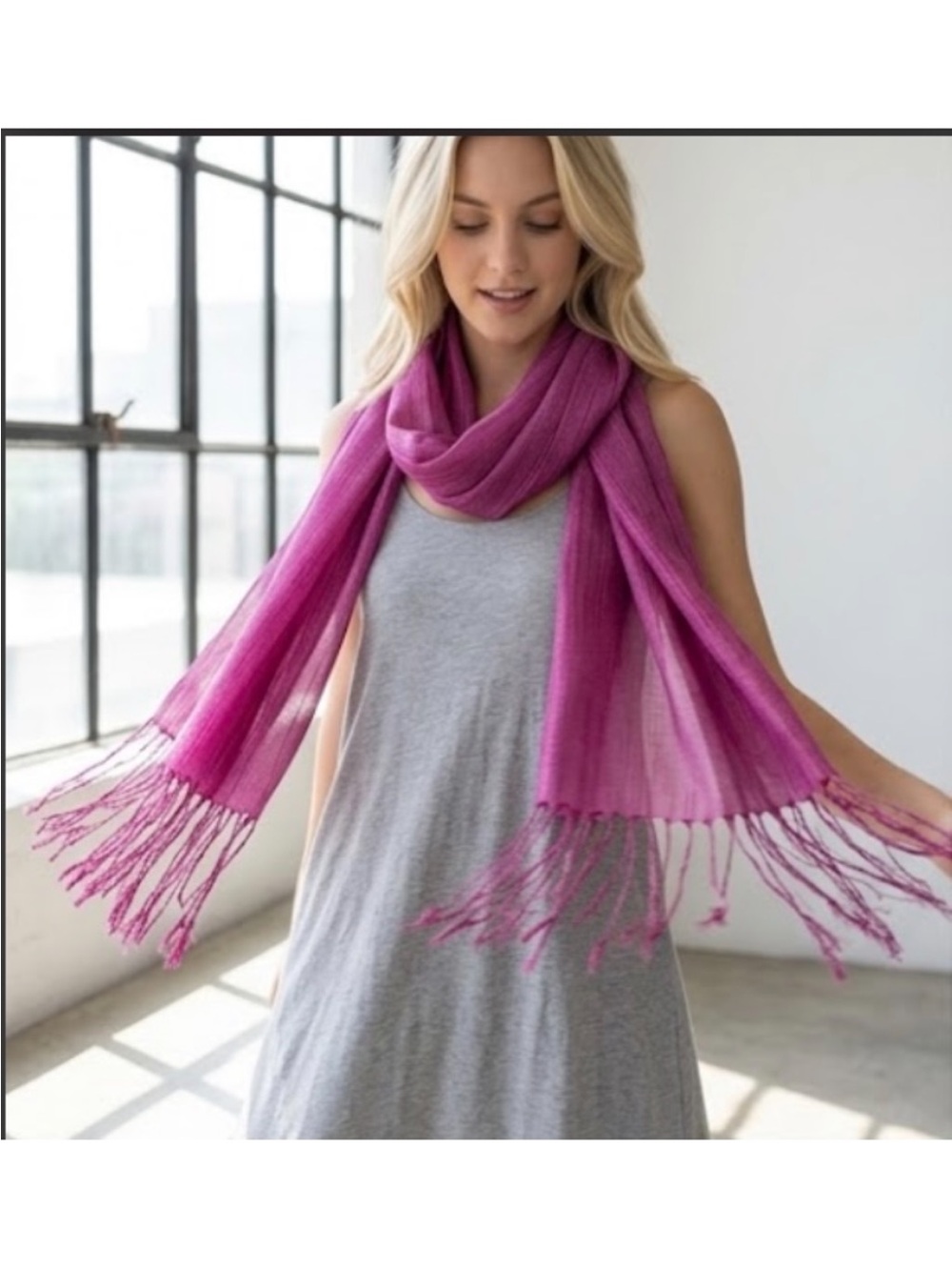 🔴 Lightweight Fuchsia Fringe Scarf - Women Accessories